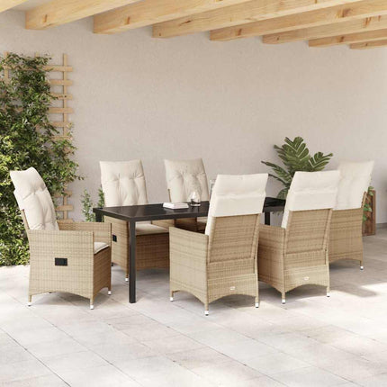 Trädgårdsmöbelset med kudde 7 pcs Beige konstrotting