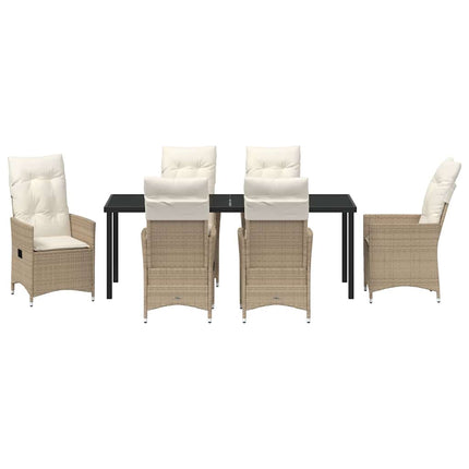 Trädgårdsmöbelset med kudde 7 pcs Beige konstrotting