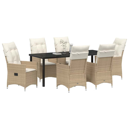 Trädgårdsmöbelset med kudde 7 pcs Beige konstrotting