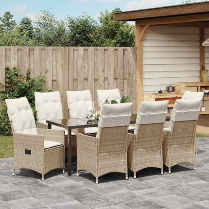 Trädgårdsmöbelset med kudde 9 pcs Beige konstrotting