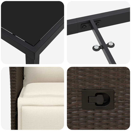 Trädgårdsmöbelset med kudde 3 pcs Brun konstrotting