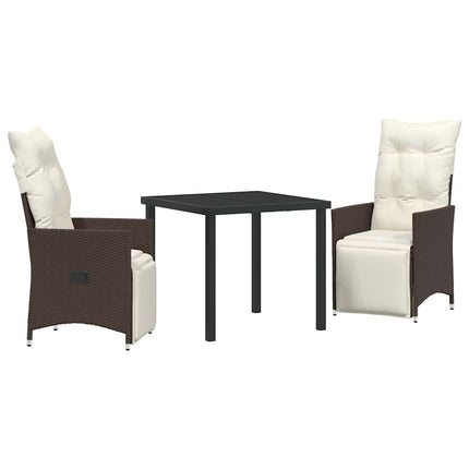 Trädgårdsmöbelset med kudde 3 pcs Brun konstrotting