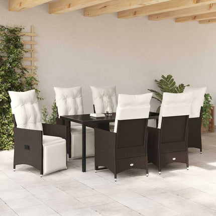 Trädgårdsmöbelset med kudde 7 pcs Brun konstrotting