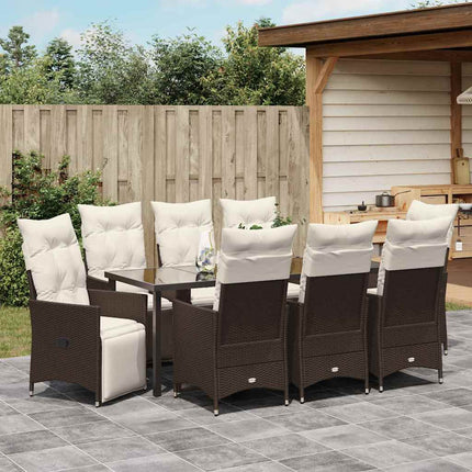 Trädgårdsmöbelset med kudde 9 pcs Brun konstrotting