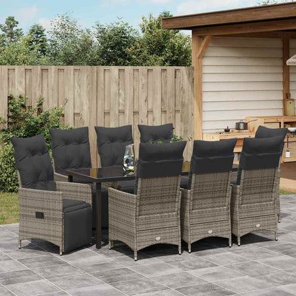 Trädgårdsmöbelset med kudde 9 pcs Grå konstrotting