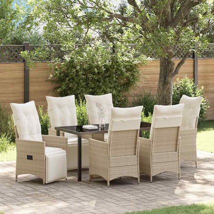 Trädgårdsmöbelset med kudde 7 pcs Beige konstrotting