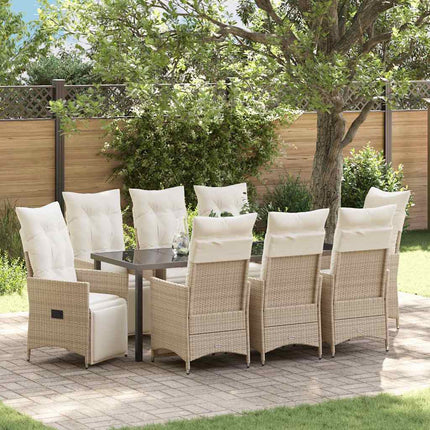 Trädgårdsmöbelset med kudde 9 pcs Beige konstrotting