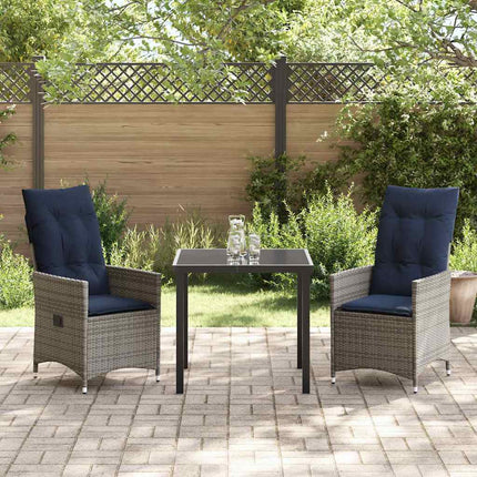 Bord- och stolset med kudde 3 pcs Grå PE Rattan