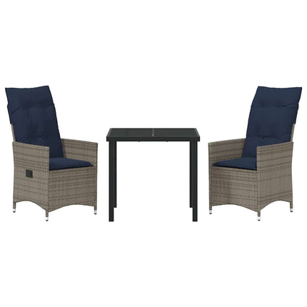 Bord- och stolset med kudde 3 pcs Grå PE Rattan