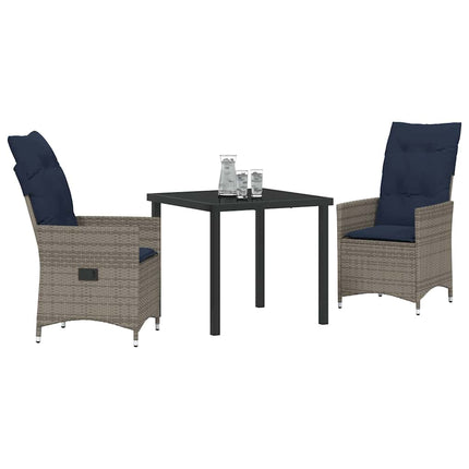 Bord- och stolset med kudde 3 pcs Grå PE Rattan