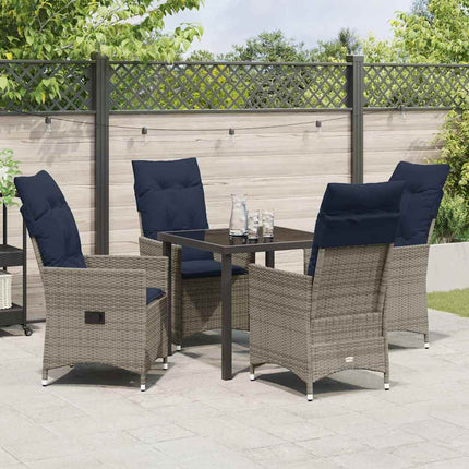 Bord- och stolset med kudde 5 pcs Grå PE Rattan