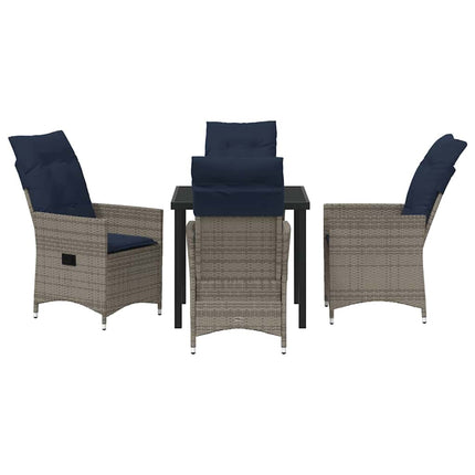 Bord- och stolset med kudde 5 pcs Grå PE Rattan