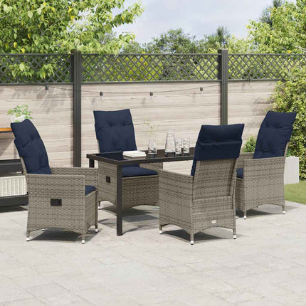 Bord- och stolset med kudde 5 pcs Grå PE Rattan