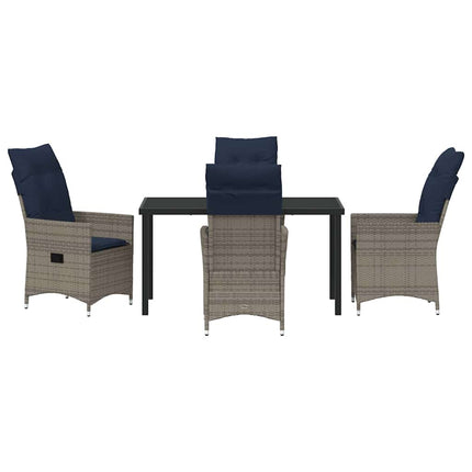 Bord- och stolset med kudde 5 pcs Grå PE Rattan