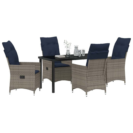 Bord- och stolset med kudde 5 pcs Grå PE Rattan