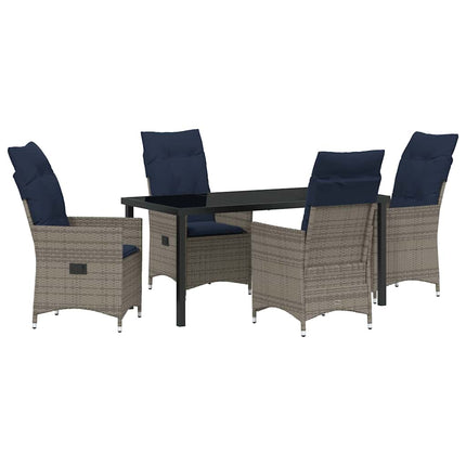 Bord- och stolset med kudde 5 pcs Grå PE Rattan