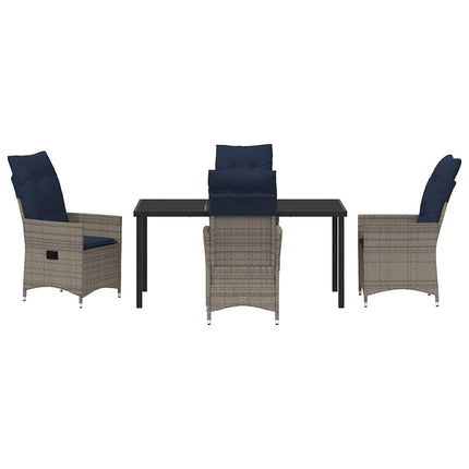 Bord- och stolset med kudde 5 pcs Grå PE Rattan