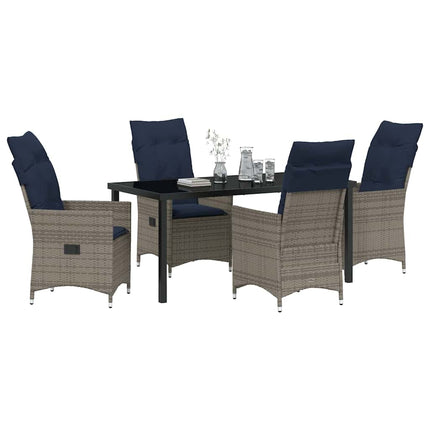 Bord- och stolset med kudde 5 pcs Grå PE Rattan