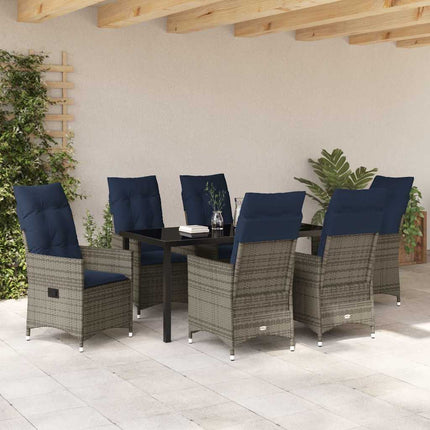 Bord- och stolset med kudde 7 pcs Grå PE Rattan