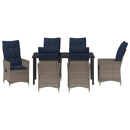 Bord- och stolset med kudde 7 pcs Grå PE Rattan