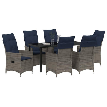 Bord- och stolset med kudde 7 pcs Grå PE Rattan