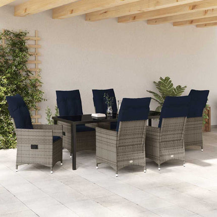 Bord- och stolset med kudde 7 pcs Grå PE Rattan