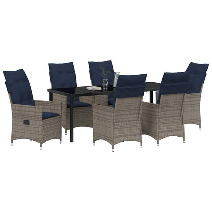 Bord- och stolset med kudde 7 pcs Grå PE Rattan