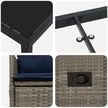 Bord- och stolset med kudde 9 pcs Grå PE Rattan