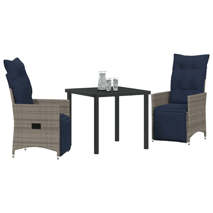 Bord- och stolset med kudde 3 pcs Grå PE Rattan