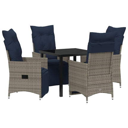 Bord- och stolset med kudde 5 pcs Grå PE Rattan