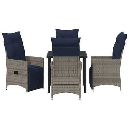 Bord- och stolset med kudde 5 pcs Grå PE Rattan