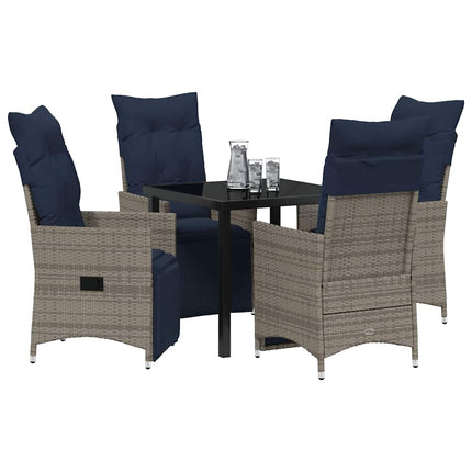 Bord- och stolset med kudde 5 pcs Grå PE Rattan