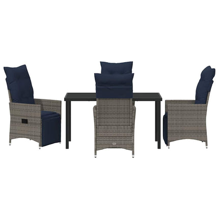 Bord- och stolset med kudde 5 pcs Grå PE Rattan