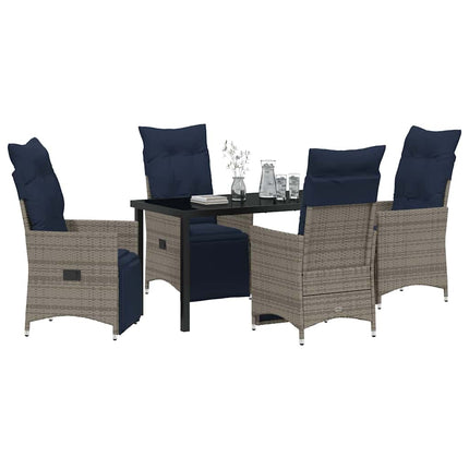 Bord- och stolset med kudde 5 pcs Grå PE Rattan