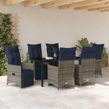 Bord- och stolset med kudde 7 pcs Grå PE Rattan