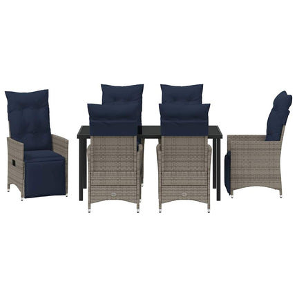 Bord- och stolset med kudde 7 pcs Grå PE Rattan