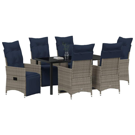 Bord- och stolset med kudde 7 pcs Grå PE Rattan