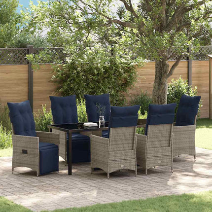 Bord- och stolset med kudde 7 pcs Grå PE Rattan