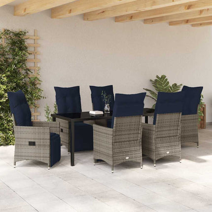 Bord- och stolset med kudde 7 pcs Grå PE Rattan