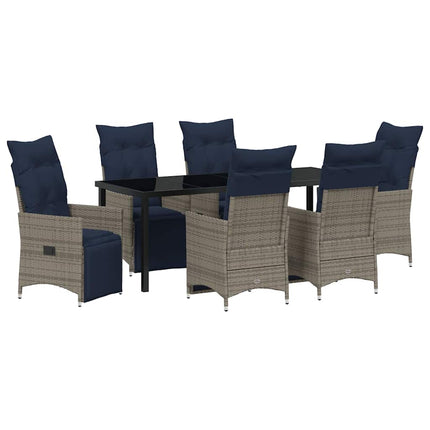Bord- och stolset med kudde 7 pcs Grå PE Rattan