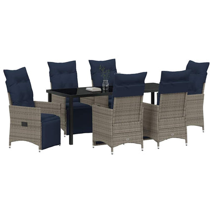 Bord- och stolset med kudde 7 pcs Grå PE Rattan