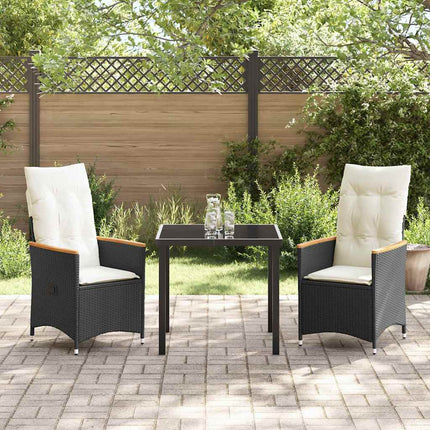Trädgårdsmöbelset med kudde 3 pcs Svart konstrotting