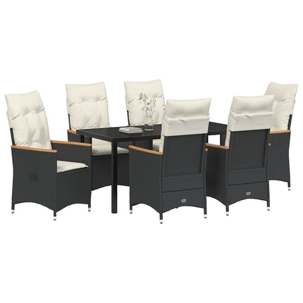 Trädgårdsmöbelset med kudde 7 pcs Svart konstrotting