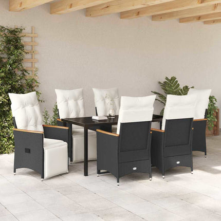 Trädgårdsmöbelset med kudde 7 pcs Svart konstrotting