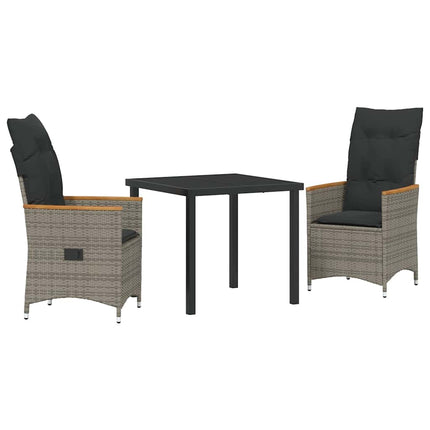 Trädgårdsmöbelset med kudde 3 pcs Grå konstrotting