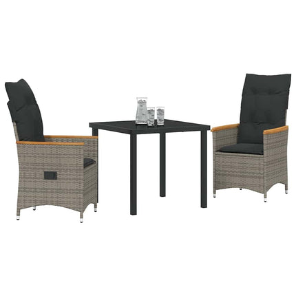 Trädgårdsmöbelset med kudde 3 pcs Grå konstrotting