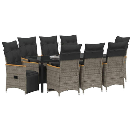 Trädgårdsmöbelset med kudde 9 pcs Grå konstrotting