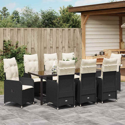 Trädgårdsmöbelset 9 pcs Svart konstrotting