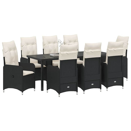 Trädgårdsmöbelset 9 pcs Svart konstrotting