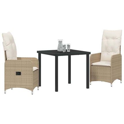 Trädgårdsmöbelset 3 pcs Beige konstrotting